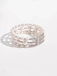 Pearl & Rhinestone Stretch Cuff Bracelet