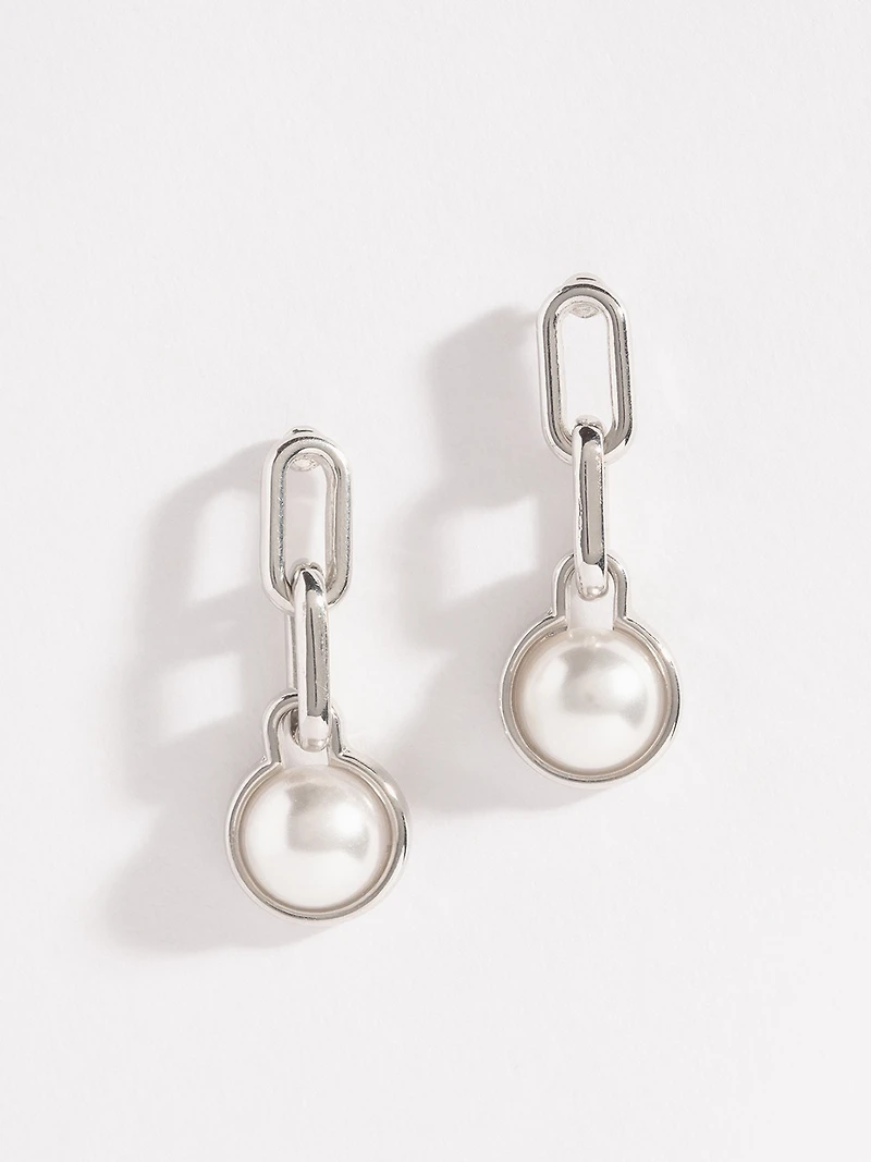 Pearl & Silver Chain Link Drop Earrings