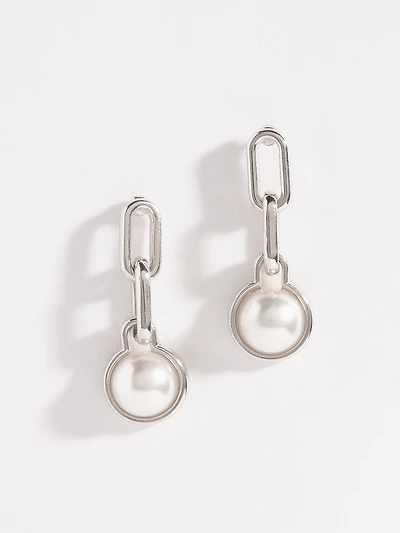 Pearl & Silver Chain Link Drop Earrings