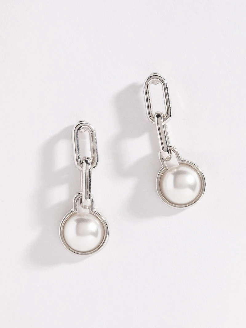 Pearl & Silver Chain Link Drop Earrings