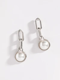 Pearl & Silver Chain Link Drop Earrings
