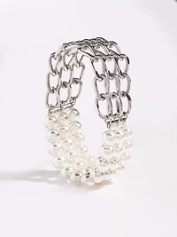 Pearl & Silver Chain Stretch Bracelet
