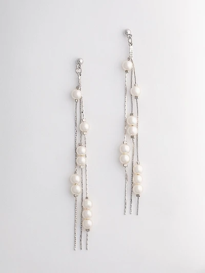 Silver & Pearl Tassel Earrings