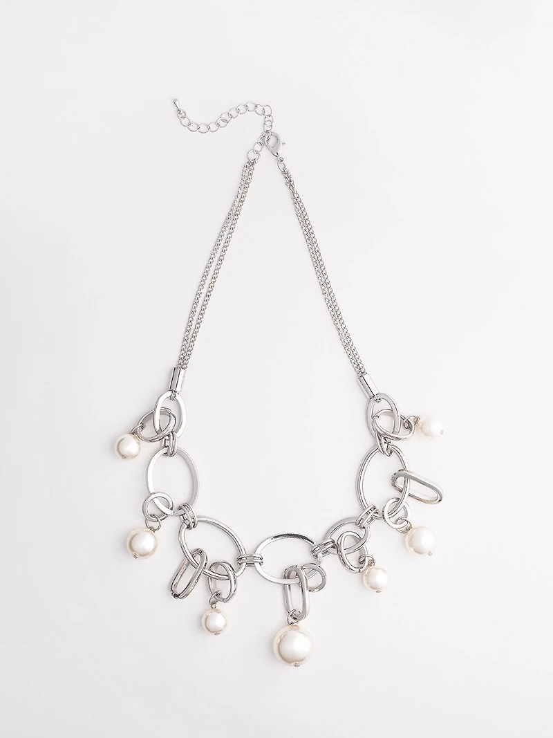 Silver Ring and Ivory Pearl Statement Necklace
