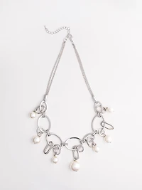 Silver Ring and Ivory Pearl Statement Necklace