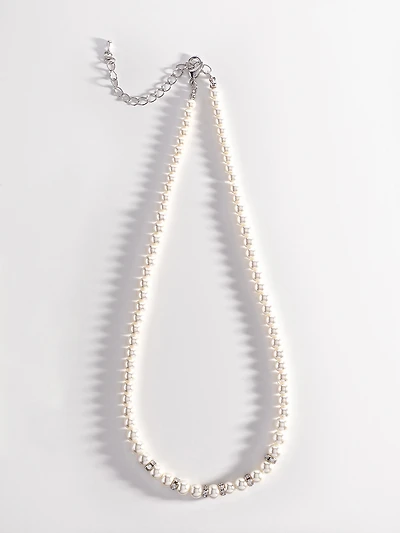 Silver Short Length Necklace with Pearls