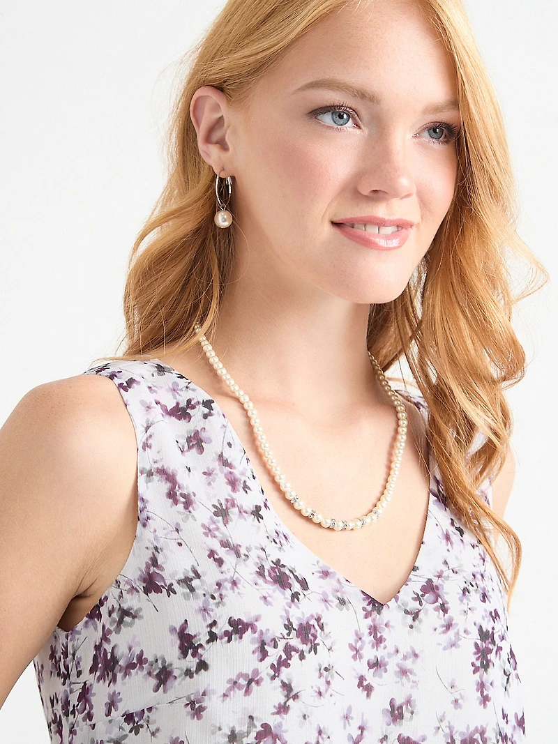 Silver Short Length Necklace with Pearls