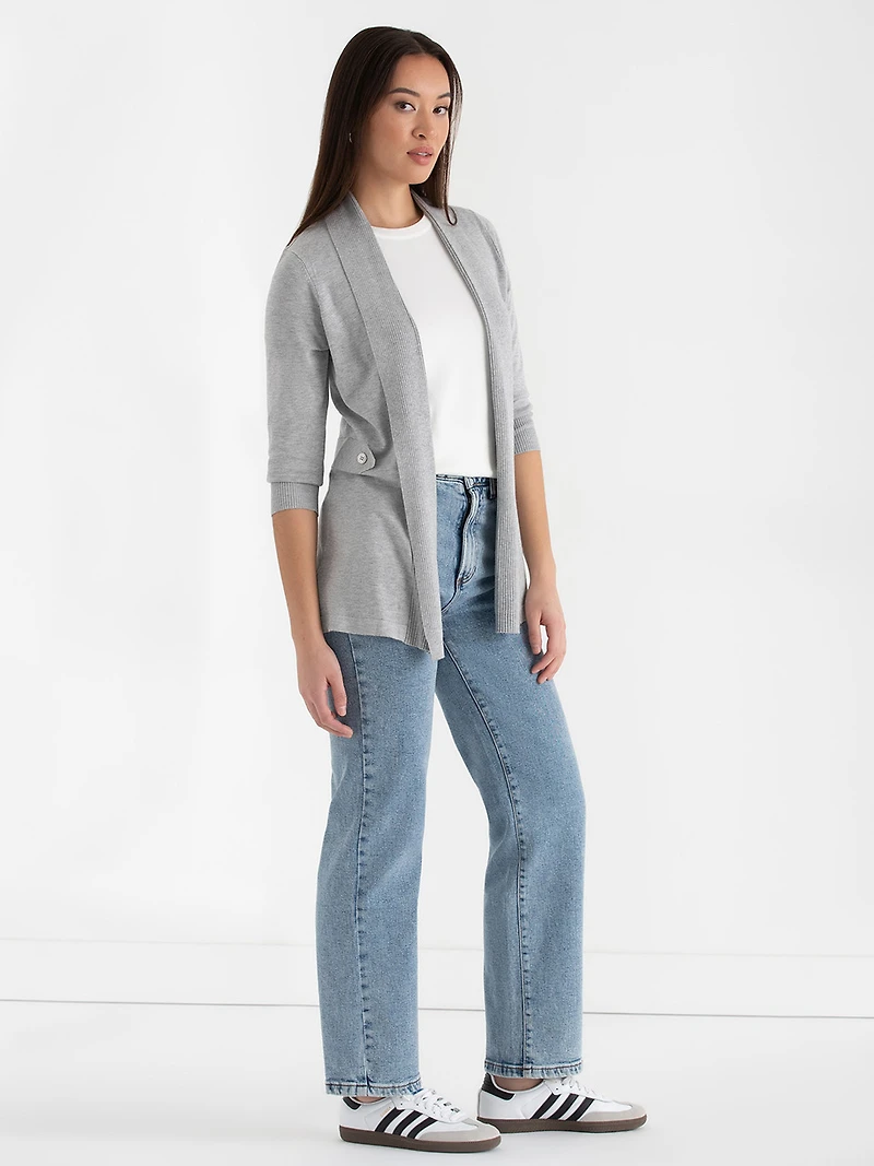 Cardigan with Side Tab Buttons Light Heather Grey