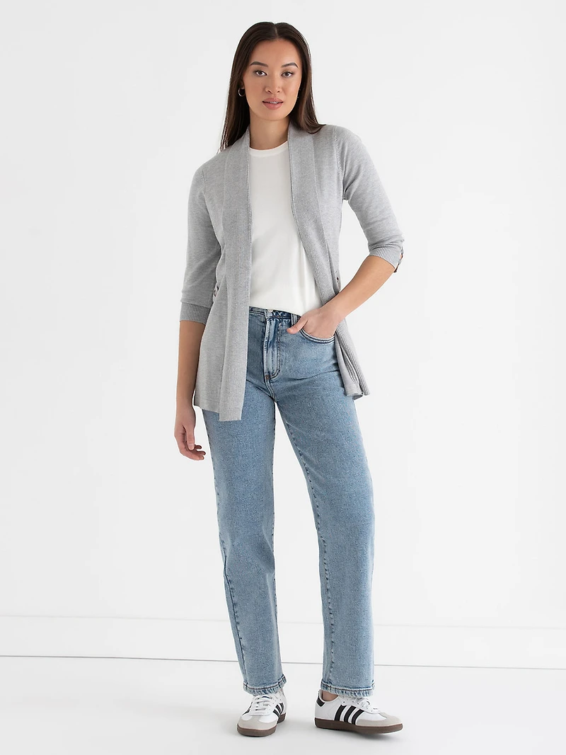 Cardigan with Side Tab Buttons Light Heather Grey