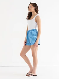 Viscose Linen Drawstring Shorts Azure Blue Stripe