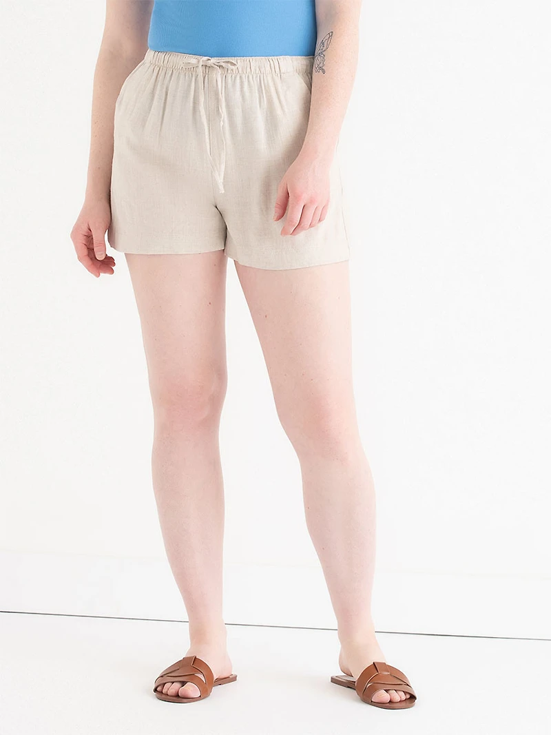 Linen Blend Drawstring Shorts Azure Blue Stripe