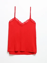 Lace Trim Cami with Crop Pant Sleepset Goji Berry