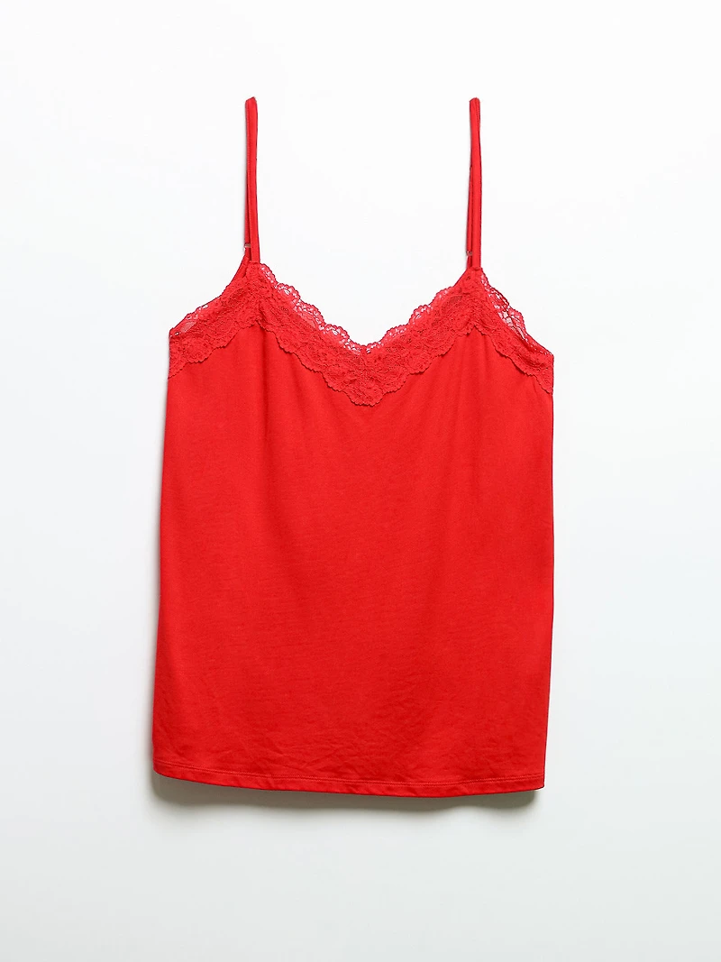 Lace Trim Cami with Crop Pant Sleepset Goji Berry