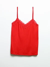 Lace Trim Cami with Crop Pant Sleepset Goji Berry
