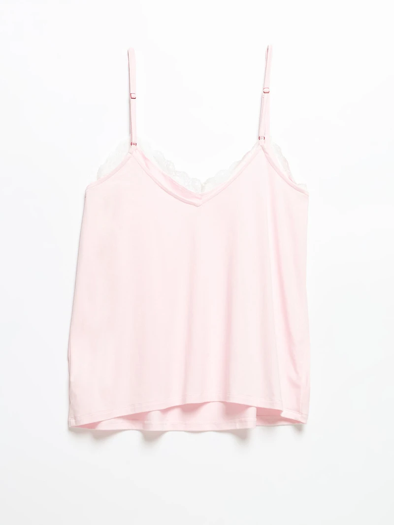 Lace Trim Cami with Crop Pant Sleepset Barely Pink