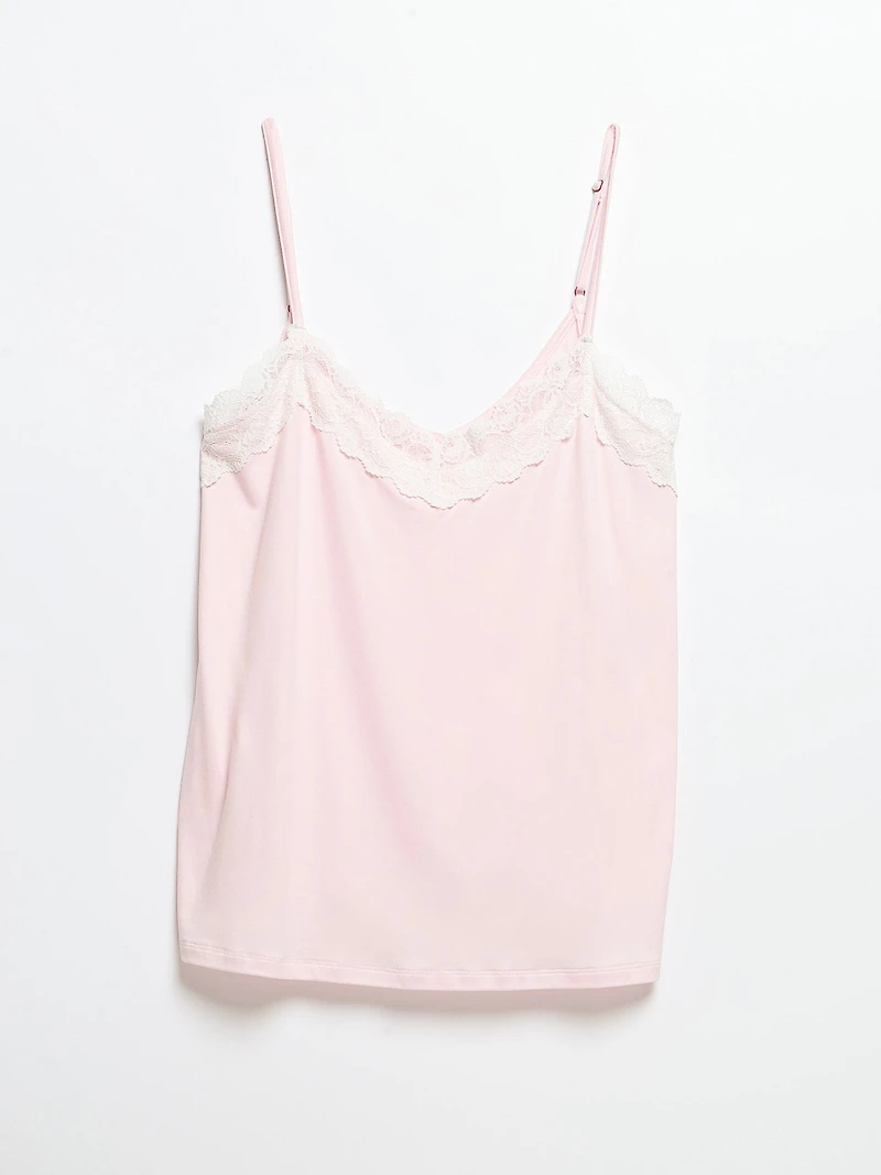 Lace Trim Cami with Crop Pant Sleepset Barely Pink