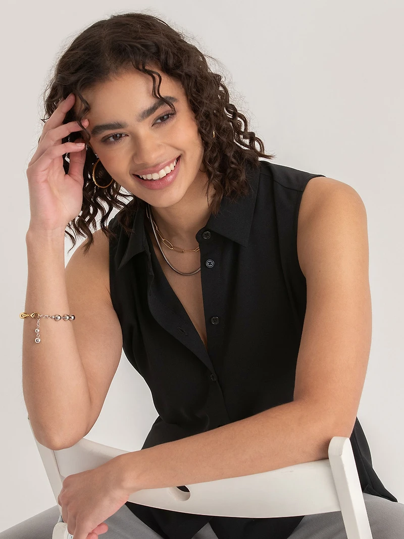 Black Nicole Sleeveless Collared Shirt