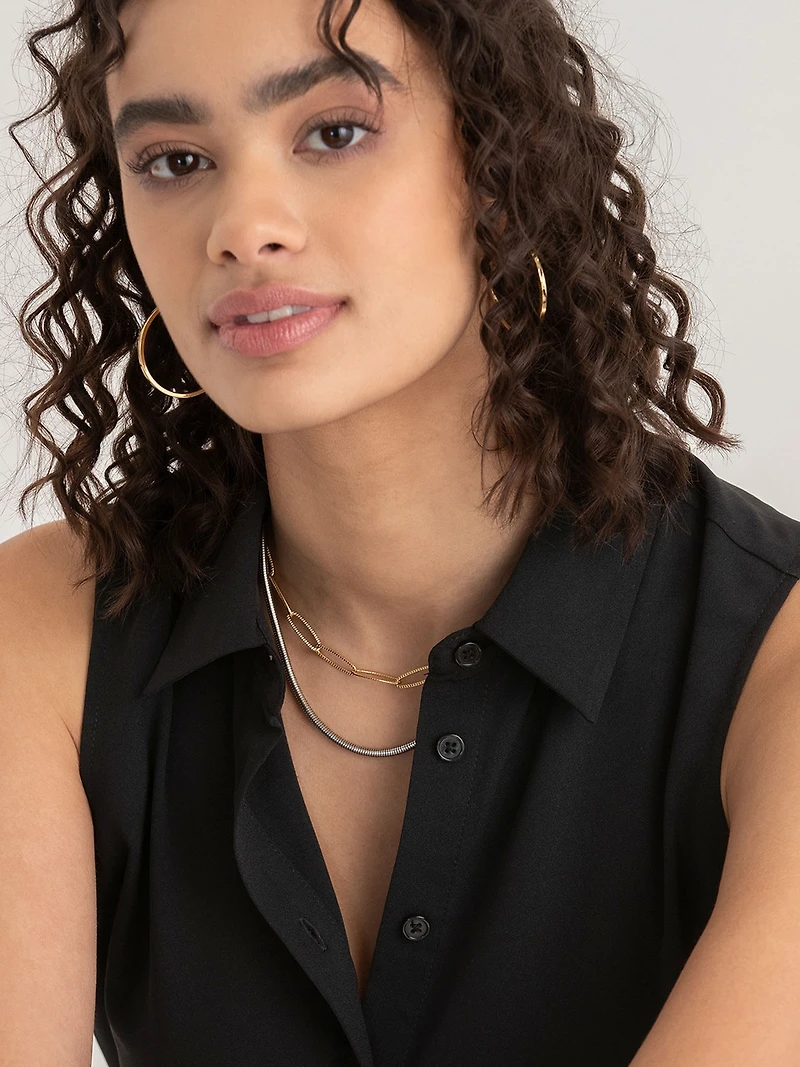 Black Nicole Sleeveless Collared Shirt