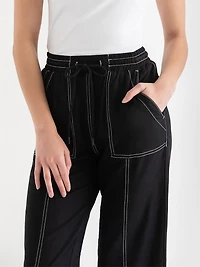 Viscose Linen Pull-On Cropped Leg Pant