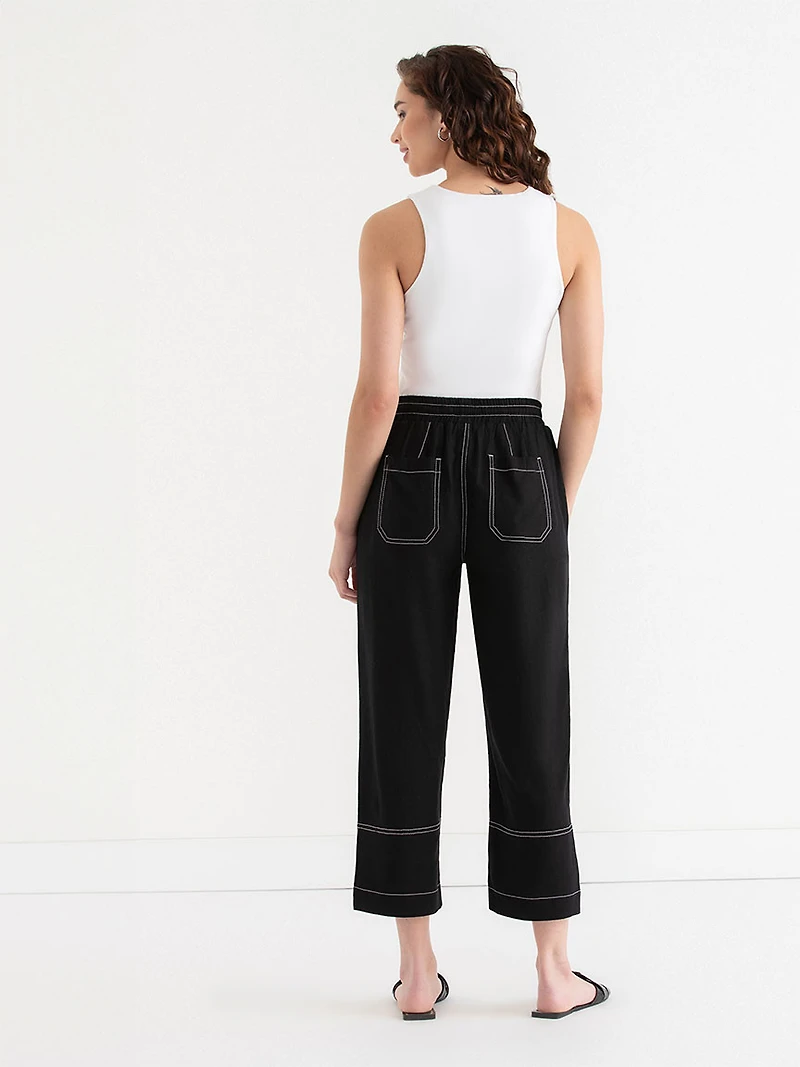 Viscose Linen Pull-On Cropped Leg Pant