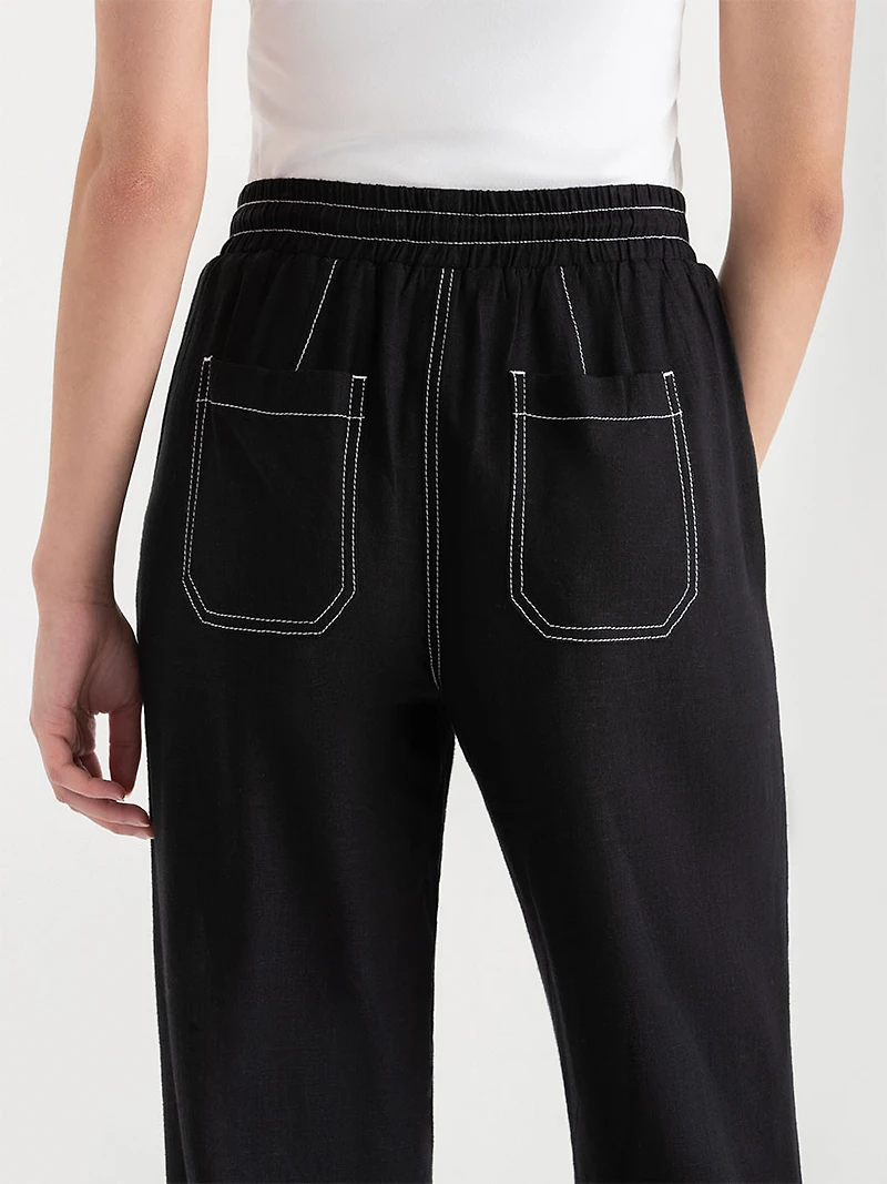 Viscose Linen Pull-On Cropped Leg Pant