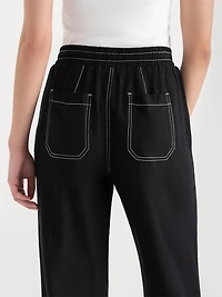 Viscose Linen Pull-On Cropped Leg Pant