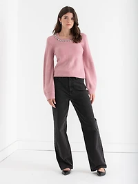 Jewel Necklace Pullover Sweater Lilas