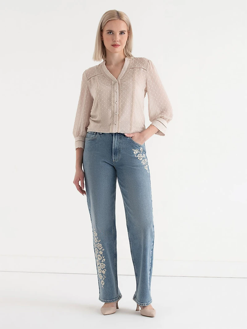 Swiss Sleeve 3/4 Blouse Pumice Stone