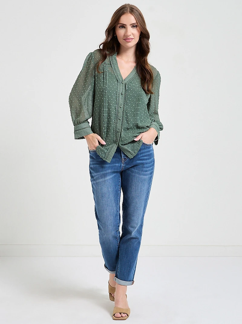 Swiss Sleeve 3/4 Blouse Pumice Stone