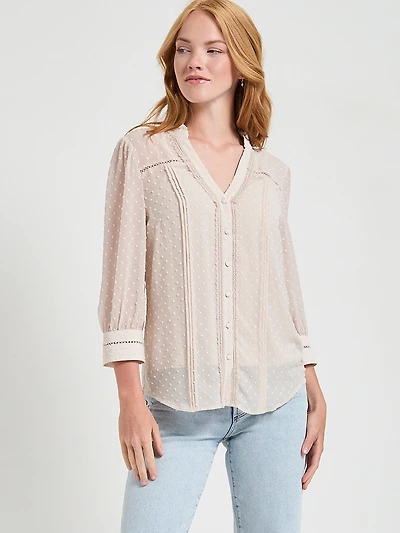 Swiss Sleeve 3/4 Blouse Pumice Stone