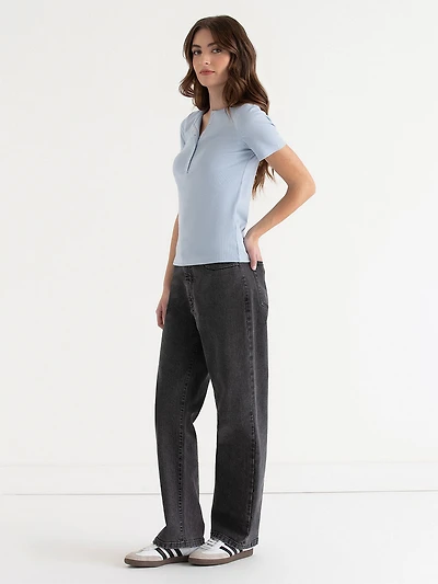 Short Sleeve Henley Knit Top Kentucky Blue