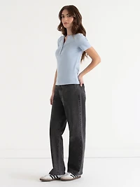 Short Sleeve Henley Knit Top Kentucky Blue