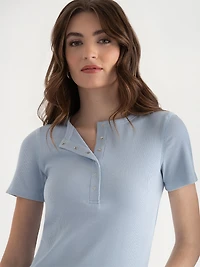 Short Sleeve Henley Knit Top Kentucky Blue
