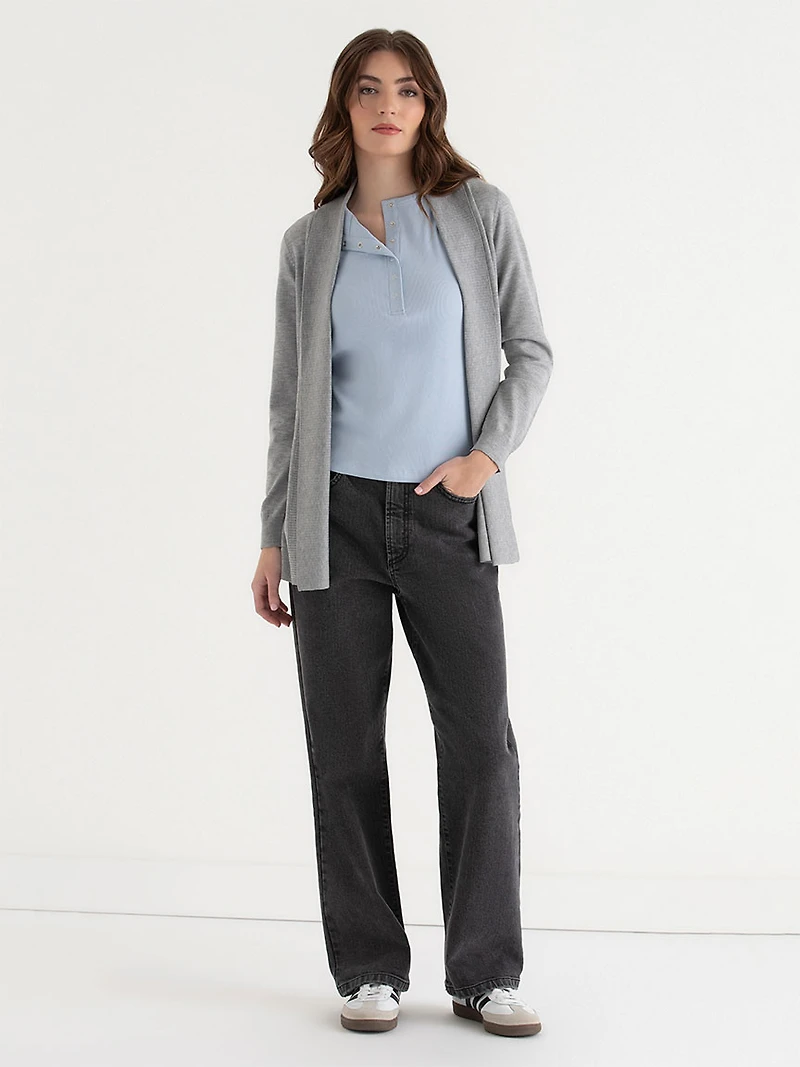 Short Sleeve Henley Knit Top Kentucky Blue