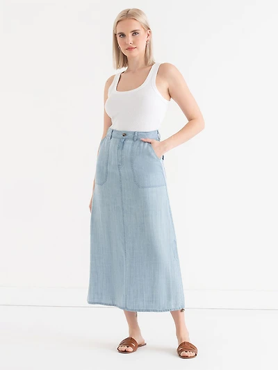 Tencel Utility Skirt Light Wash