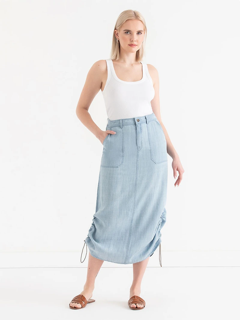 Tencel Utility Skirt Light Wash