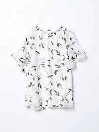 Short Flutter Sleeve Chiffon Blouse Floral