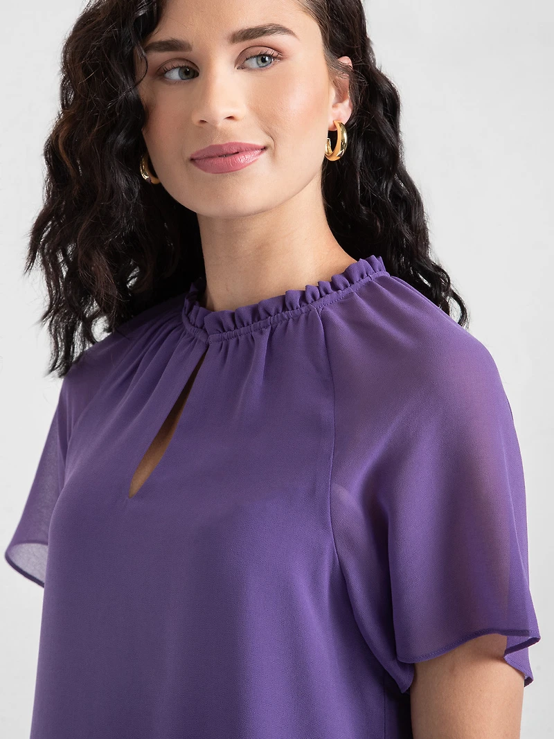Short Flutter Sleeve Chiffon Blouse Floral
