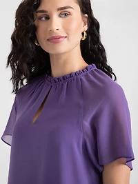 Short Flutter Sleeve Chiffon Blouse Floral