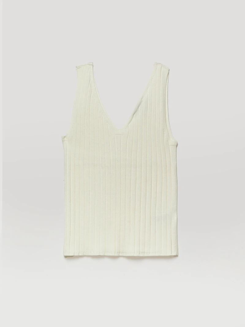 Ribbed V-Neck Tank Top Blanc de