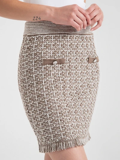 Tweed Skirt with Buttons Shitake Mix