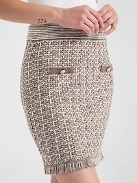 Tweed Skirt with Buttons Shitake Mix