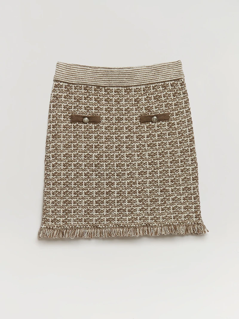 Tweed Skirt with Buttons Shitake Mix