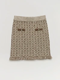 Tweed Skirt with Buttons Shitake Mix