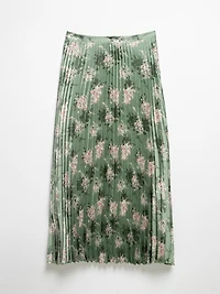 Pleated Satin Skirt Sage Floral