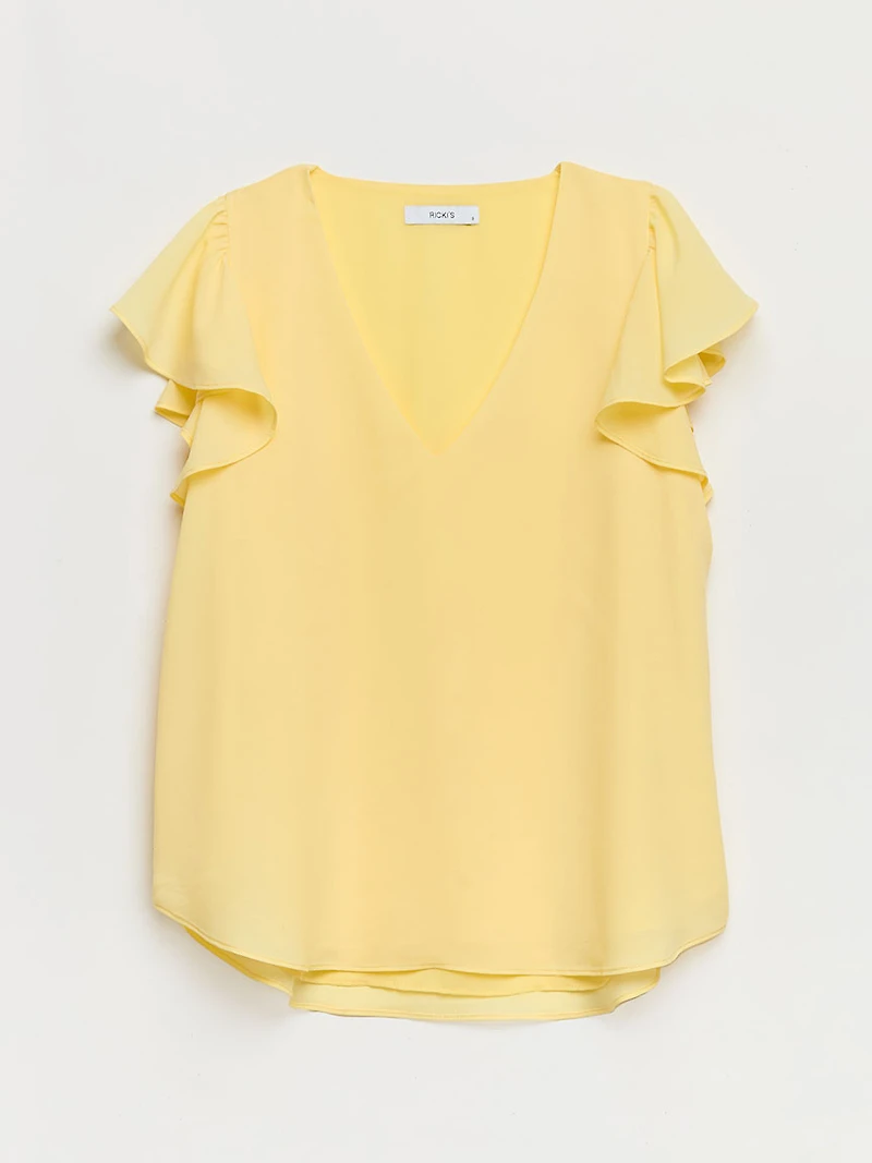 Flutter Sleeve Blouse Pale Banana