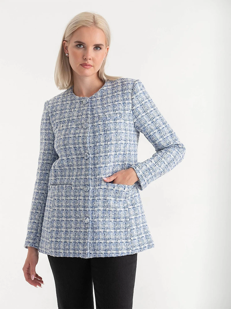 Blue Mix Long Boucle Jacket