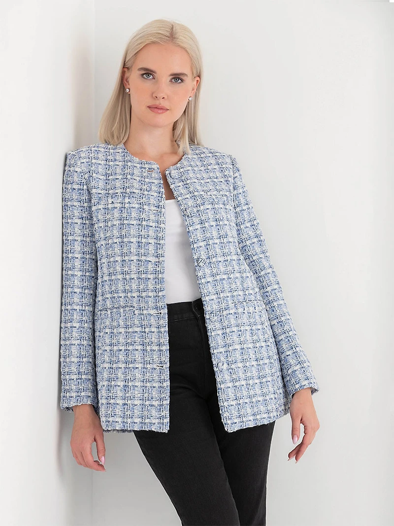 Blue Mix Long Boucle Jacket