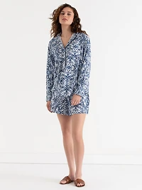 Linen Blend Pull-On Shorts Blue Print