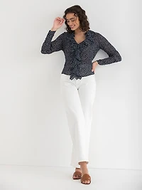 Long Sleeve Ruffle Blouse Salute Dot Print